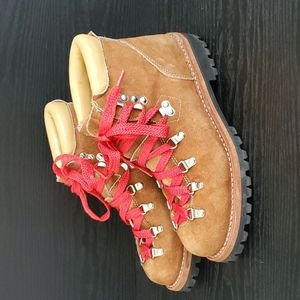Vintage Mont Blanc lace up hiking boots - suede with red laces - sz 8